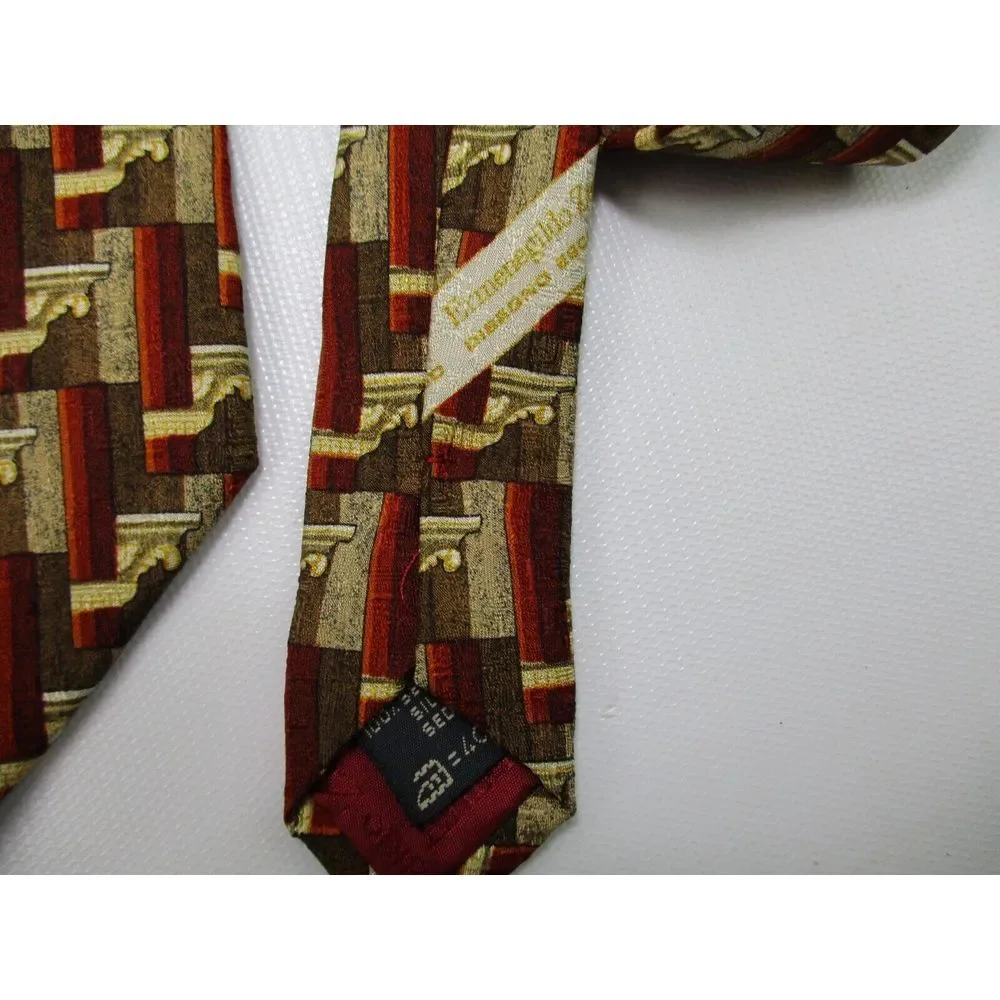 Ermenegildo Zegna Mens Silk Necktie Italy‎ Designer Gold / Bronze Geometric Tie